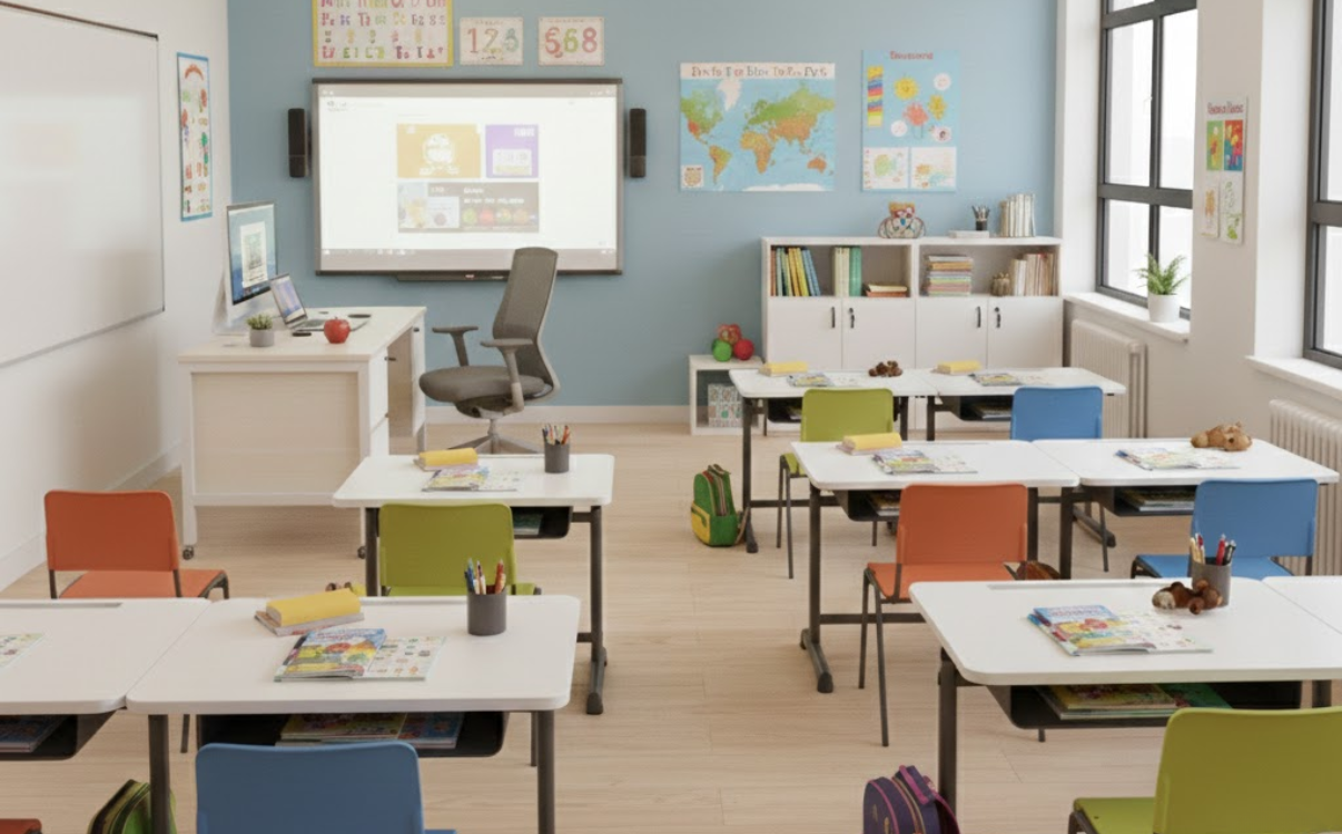 Steel-frame teacher desks are a durable solution that helps organize teaching spaces scientifically and professionally for modern classrooms.