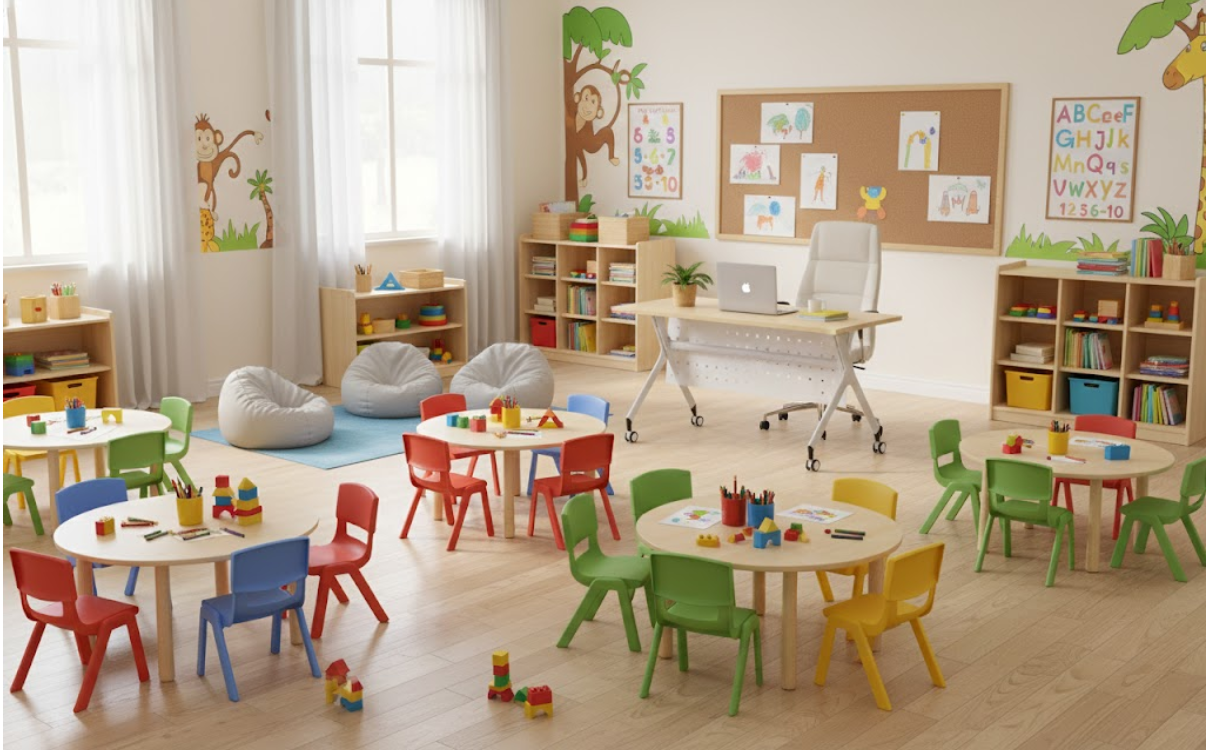 Bàn giáo viên mầm non thiết kế đơn giản, linh hoạt