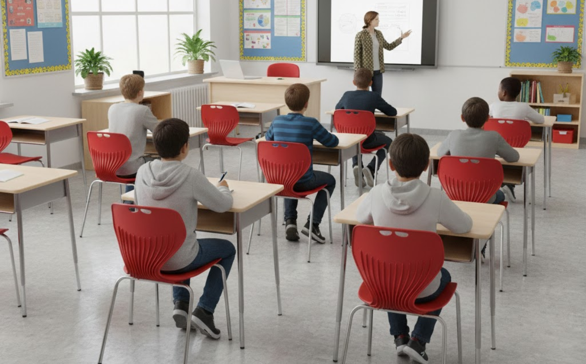 Ghế học sinh cấp 2 đạt chuẩn kích thước giúp học sinh ngồi đúng tư thế và thoải mái.