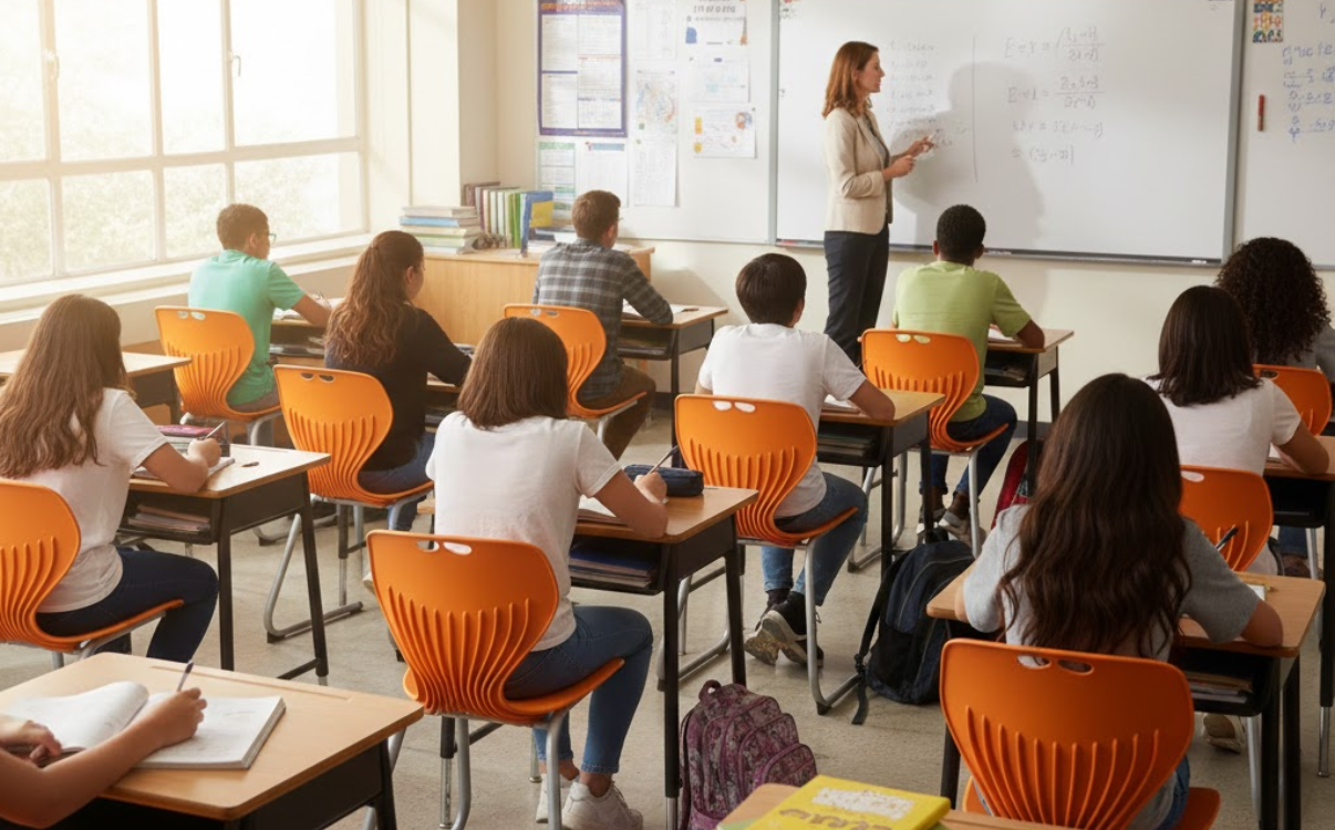 Ghế học sinh cấp 3 khung thép sơn tĩnh điện, nhựa chịu lực cao, bền bỉ theo thời gian.