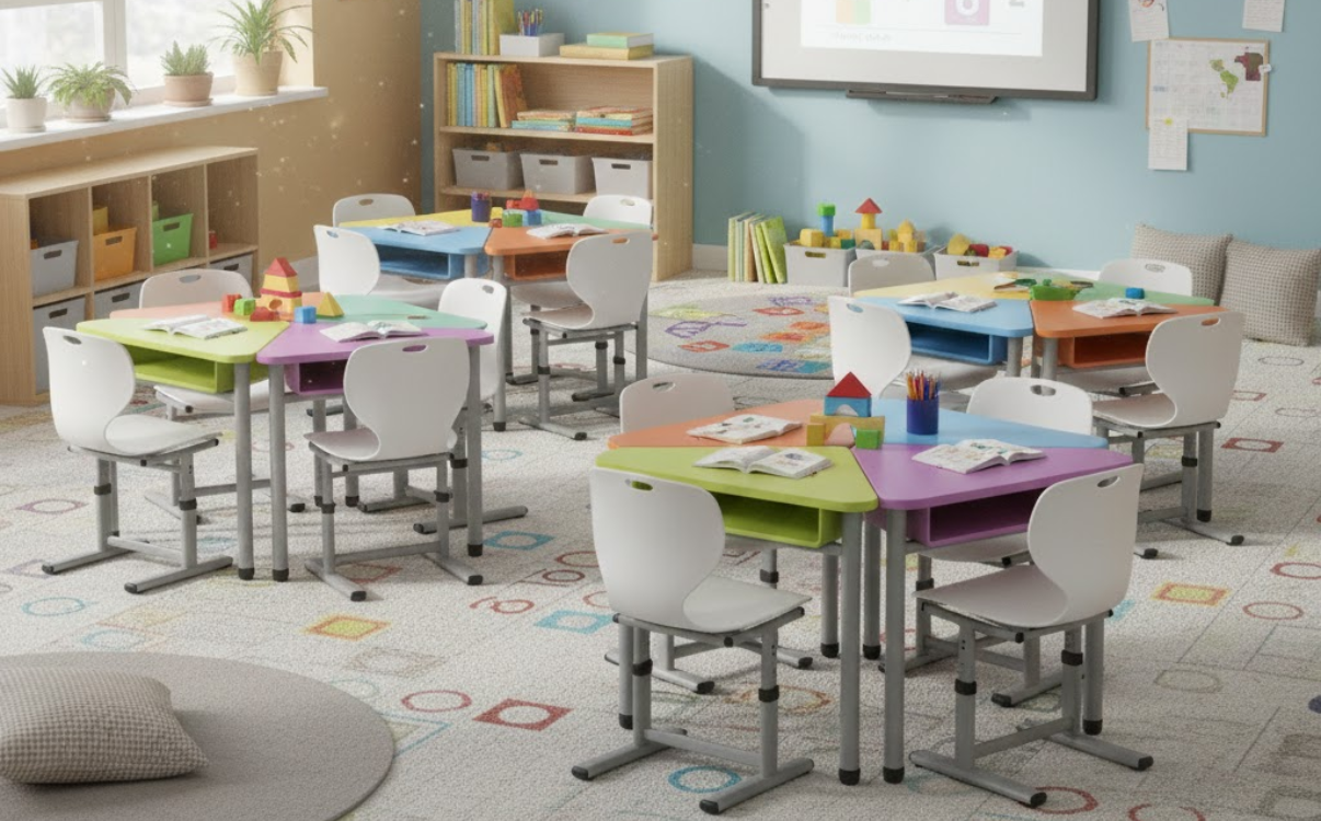 Ghế phòng học nâng hạ phù hợp tiểu học và trung học, đáp ứng sự thay đổi thể trạng học sinh.