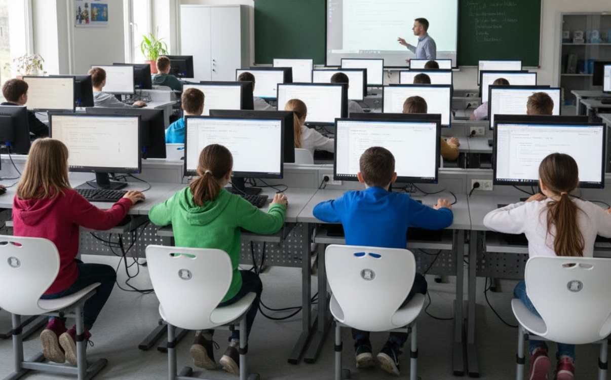 Ghế học sinh nâng hạ phù hợp phòng tin học và phòng học chuyên môn, hỗ trợ ngồi học lâu dài.