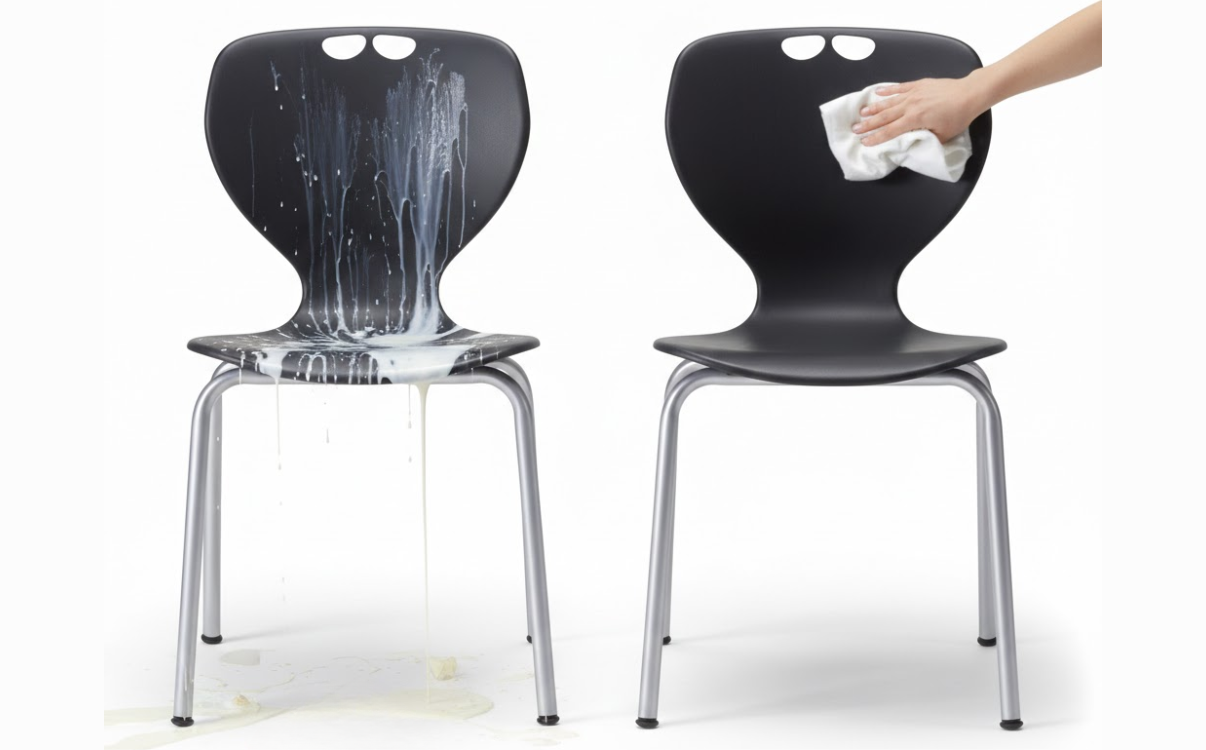 Mặt ghế và tựa lưng bền đẹp, dễ vệ sinh giúp ghế phòng học luôn sạch sẽ, an toàn và giữ tính thẩm mỹ lâu dài.