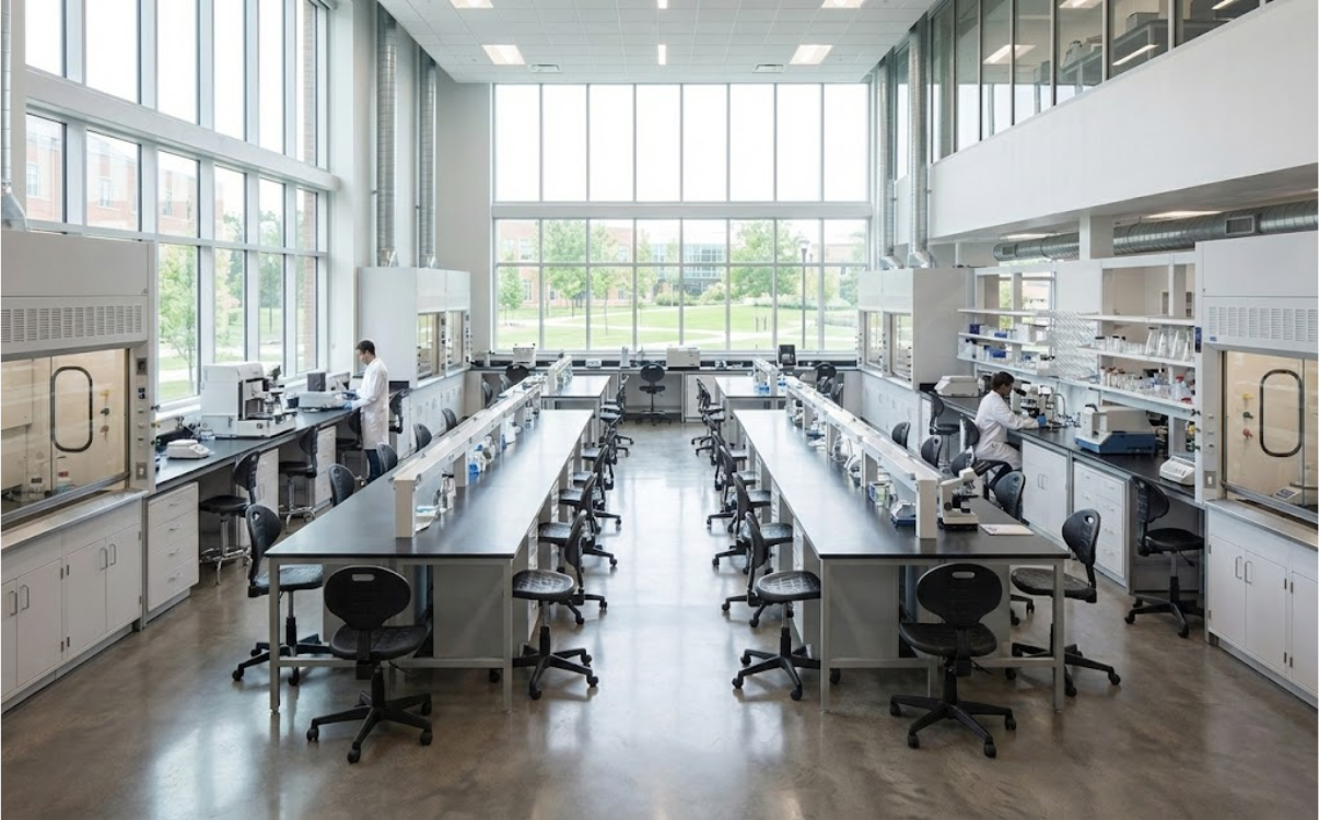 Ghế phòng học đa năng cho phòng thực hành với thiết kế linh hoạt, phù hợp sử dụng cho nhiều bộ môn và không gian như phòng học bộ môn, phòng STEM.