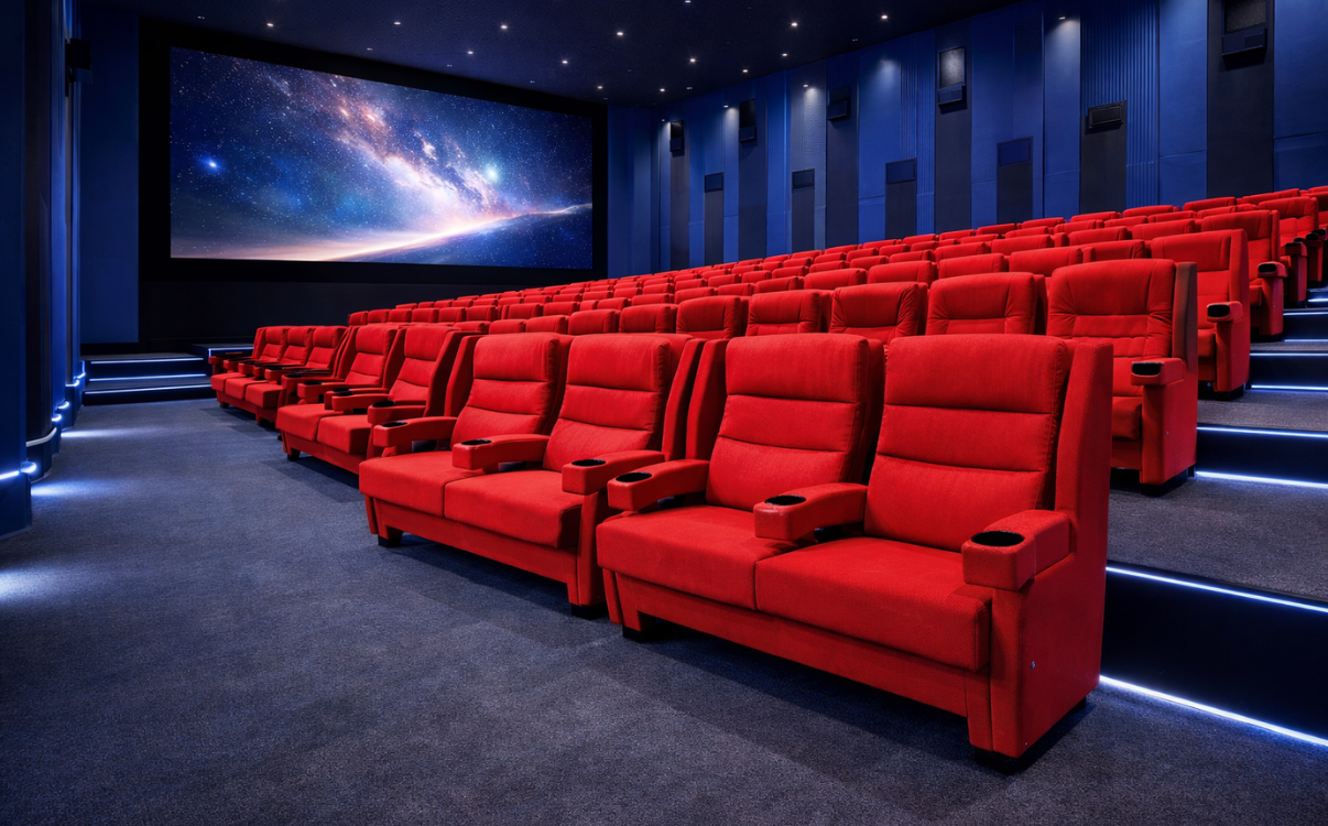 Ghế đôi rạp chiếu phim như Loveseat 01 được thiết kế liền khối với đệm rộng và tựa lưng êm ái, mang lại không gian xem phim riêng tư, thoải mái cho các cặp đôi và nâng cao giá trị dịch vụ của rạp.