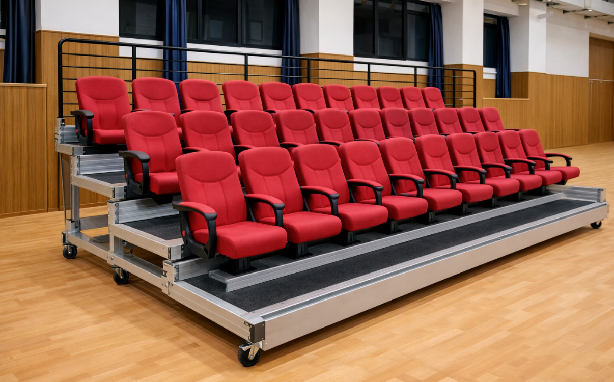 Ghế khán đài Zenith 02 có thiết kế bọc nệm cao cấp kết hợp tay ghế chắc chắn, mang lại sự thoải mái và tiện nghi, phù hợp cho nhà thi sđấu trong nhà và các trung tâm sự kiện.