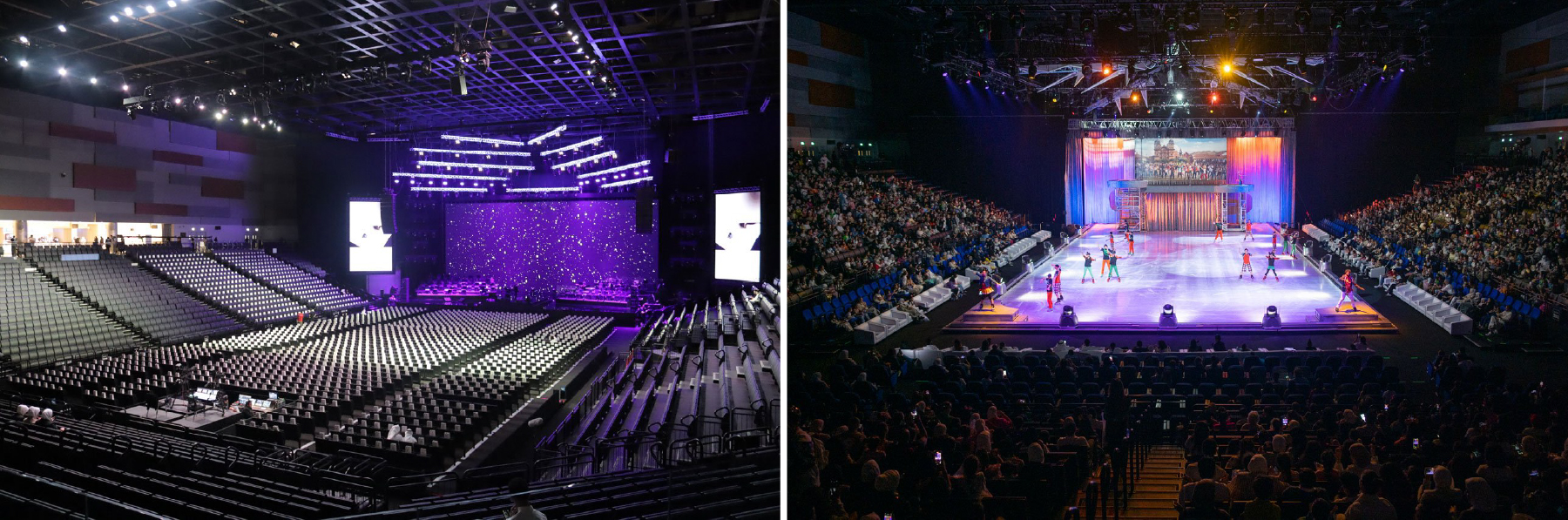 Ghế khán đài di động, linh hoạt thay đổi, xếp gọn giúp tối đa hóa diện tích sử dụng đa mục đích.